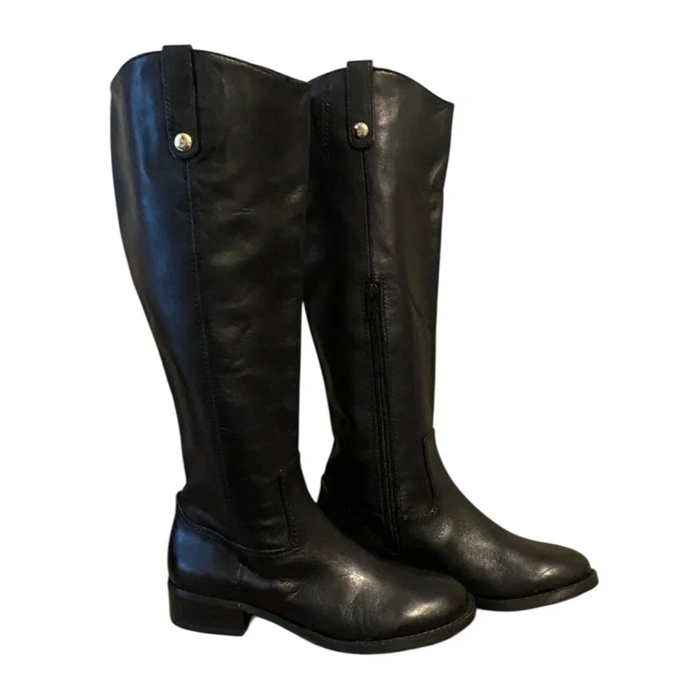 INC International Concepts Women's Fawne Black Leather Riding Boots NWOB Size 5